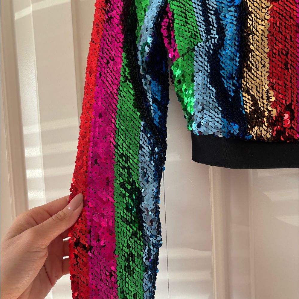 Cropped Long Sleeve Sequin Top - Multicolor Stripes - Picture 2 of 11
